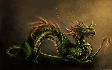 Diamond Painting Groene oude draak met Ronde steentjes 100x55cm - Beste Kwaliteit